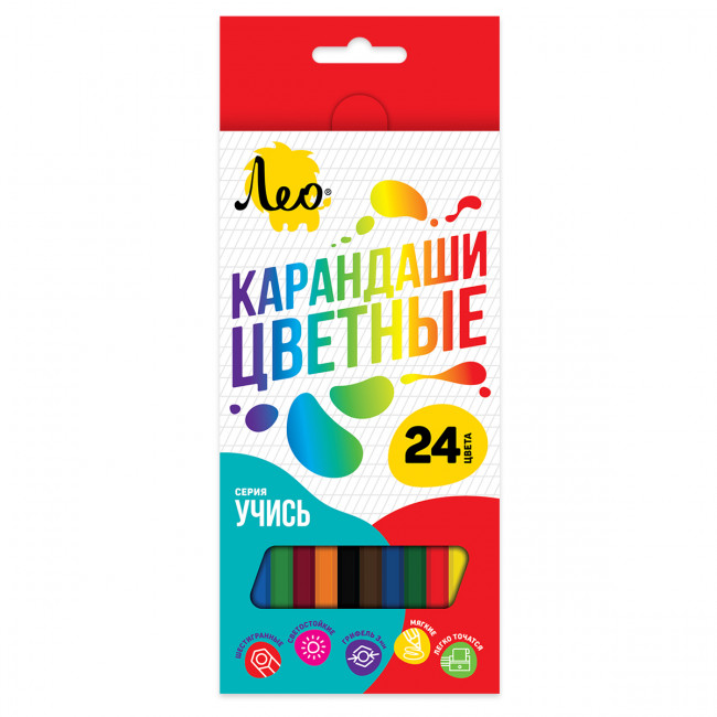 Набор цветных карандашей 24 цвета "Учись", Лео/LNSCP-24 (6)