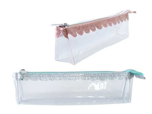 Пенал-косметичка DEW S, 20,5х3,5х5,5 см, на молнии, ПВХ, ассорти розовый/серый, ПВХ-упаковка