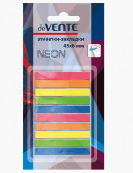 Набор самоклеящихся этикеток-закладок 45x6мм, 10цв x25л, пластиковые полупрозрачные, deVENTE/2011601 (24)