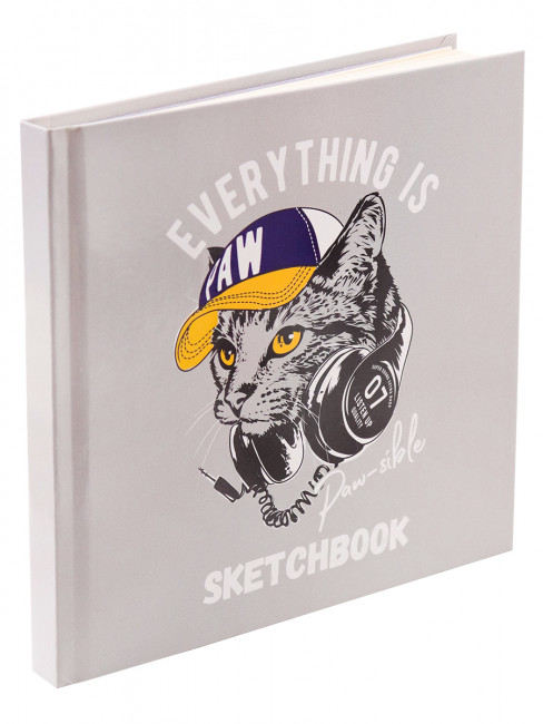 Скетчбук "Кот в кепке" 7БЦ, 150*150 мм, глянцевая ламинация, 80 л С80-5054