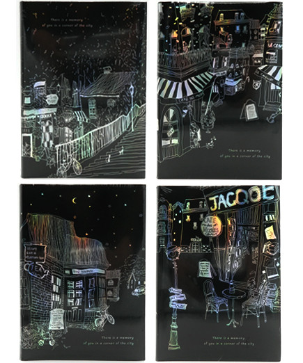 Скетчбук В6 128л. DA-234 Для графики и эскизов, твердая обложка с рисунком металлик, черная бумага, 120гр/м, цвета ассорти JZB6128-1933K (1/96)