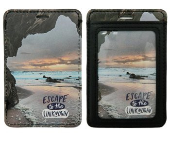 Обложка для проездного билета DC-809 черная "Побережье" 2 кармана, А7, гладкая экокожа (2/1000)