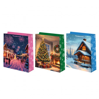 Пакет подарочный 22смх31см "Новогодний вечер", матовый микс, Микрос/Ч55011 (12)