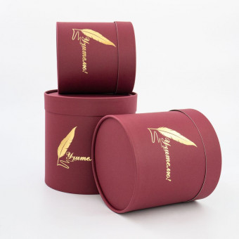 Набор коробок 3в1 цилиндр H18хD18 / H16хD16 / H14хD14см "Учителю", с крышкой, бордовый, Микрос/Ч53074