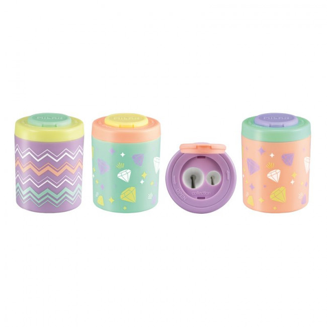 Точилка для карандашей MILAN Pastel Sugar Diamond пластик 2 отверстия цвета ссорти 12шт/упак Точилка для карандашей MILAN Pastel Sugar Diamond пластик 2 отверстия цвета ссорти 12шт/упак