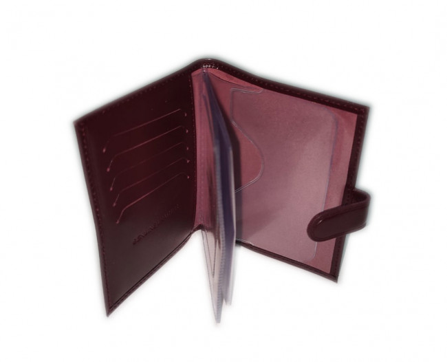 Обложка на автодокументы WENZER OFFiCE из натуральной кожи "спилок", с отделом для визиток, с кнопкой, бордовый