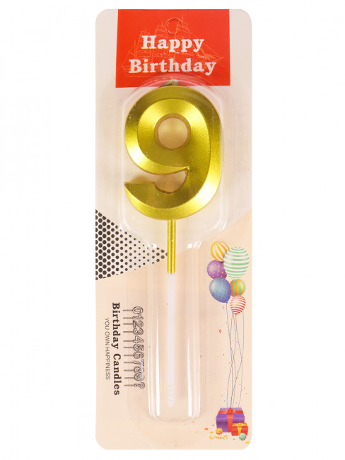 Свеча для торта Золотой стиль Цифра 9 С-2972