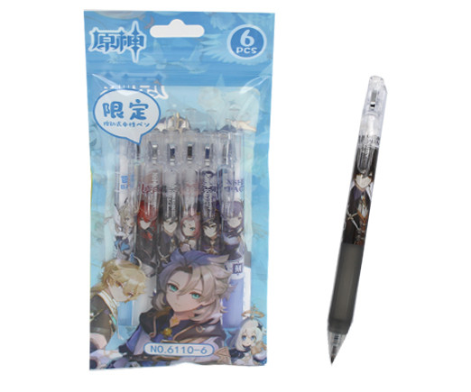 Ручки гелевые набор- 6 шт. CW-20 "Аниме" (черн) 0,5мм авт, с грипом, в зип-пакете №6110 (1/20/480)