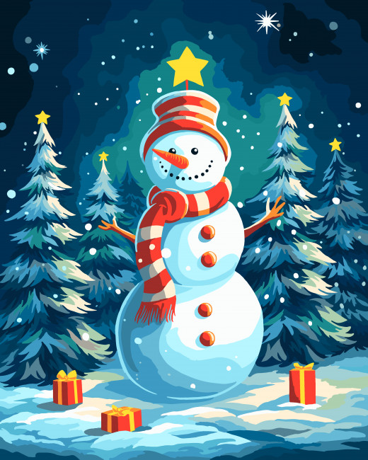 Картина по номерам "Снеговик" 40*50см, L062, картонная упаковка Картина по номерам "Снеговик" 40*50см, L062, картонная упаковка