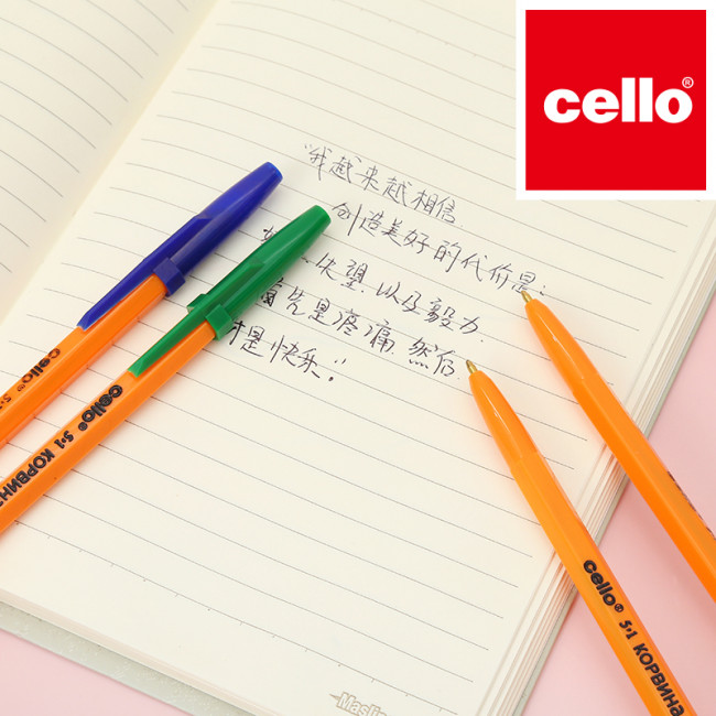 Ручка шариковая синяя 1,0мм "КОРВИНА", оранжевый корпус. Cello/CL51 (50/1000)