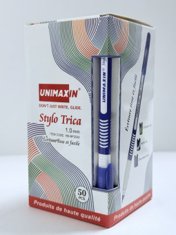 Ручка шариковая синяя 1,0мм Unimaxin "Stylo Trica" трехгранный корпус (50)