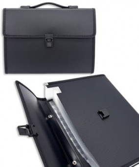 Папка портфель 12 отд. DM-225 Рельефное покрытие, черный, в ПВХ пакете (1/15/60)