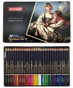 Карандаши 36 цв. Nyoni  CD-404/NY-8 акварельные, деревянные, заточенные, в металлической коробке, кисть синтетика в комплекте N2836 (1/4/48) Карандаши 36 цв. Nyoni  CD-404/NY-8 акварельные, деревянные, заточенные, в металлической коробке, кисть синтетика в комплекте N2836 (1/4/48)
