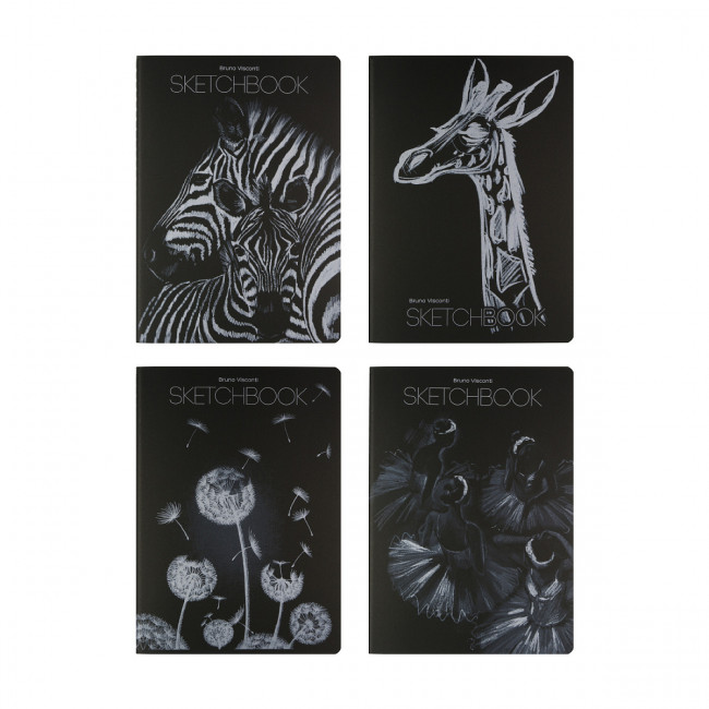 Скетчбук А4 60л "Черный. Mix № 1", 4 вида ассорти, BV/3-582/01 (12)