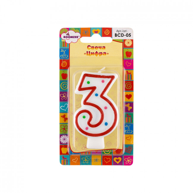 Свеча для торта "Цифра 3" 20.25г 1шт, BOOMZEE/BCD-05-3 (12) Свеча для торта "Цифра 3" 20.25г 1шт, BOOMZEE/BCD-05-3 (12)