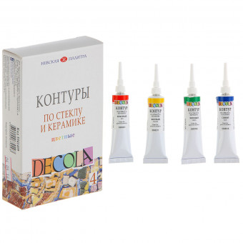 Контуры 18мл акриловые по стеклу и керамике акрил, красный, зеленый, желтый, синий, Decola Невская палитра/5341409