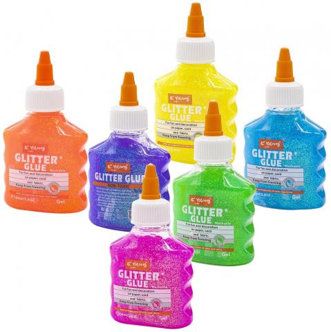 Клей глиттер с блестками "Сияние" 6 цветов, 100 мл, дозатор, Yalong/YL192116 Клей глиттер с блестками "Сияние" 6 цветов, 100 мл, дозатор, Yalong/YL192116