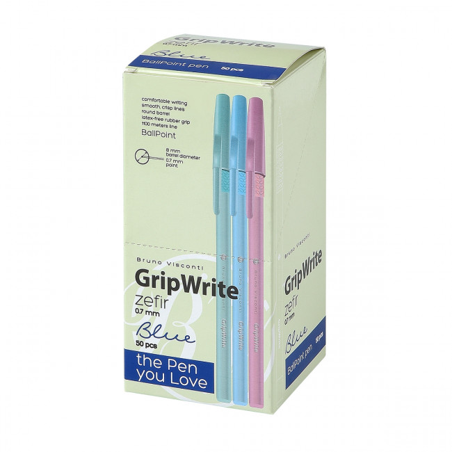 Ручка шариковая 0.7мм синяя "GripWrite Zefir", 3 цвета корпуса, BV/20-0326/03 (50) Ручка шариковая 0.7мм синяя "GripWrite Zefir", 3 цвета корпуса, BV/20-0326/03 (50)