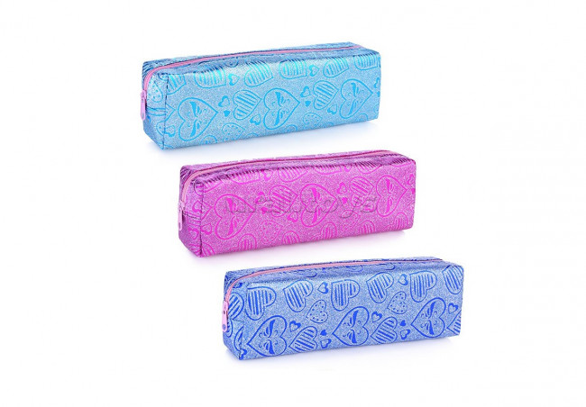 Пенал-косметичка HEART, 20х6х3 см, на молнии, ПВХ, ассорти 3 цвета, ОПП-упаковка