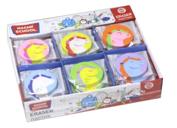 Ластик NEON UNICORN, термопластичная резина, фигурный, 6 дизайнов, ОПП- упаковка / картонный дисплей, Mazari (30)