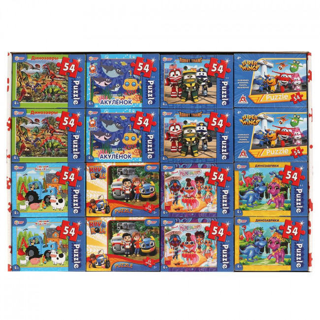 Классические пазлы в коробке «Микс» 54 детали. Размер одной коробки с пазлами: 3 х 9 х 7 см. Умка