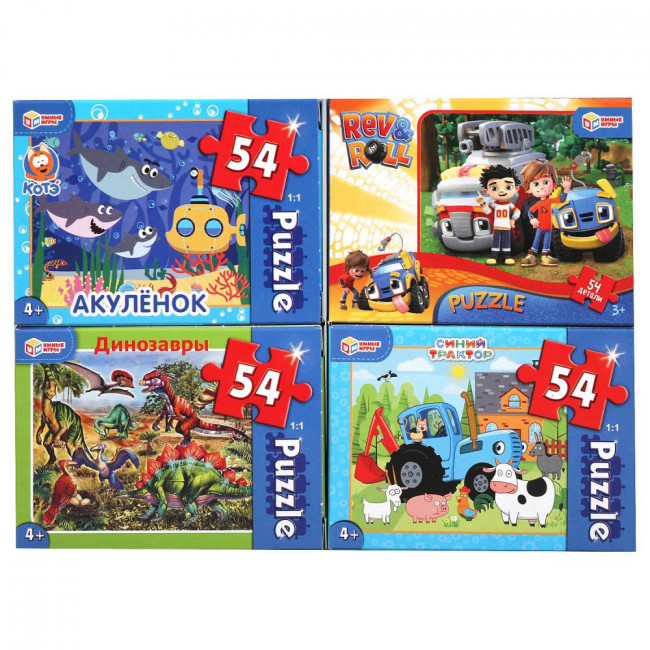 Классические пазлы в коробке «Микс» 54 детали. Размер одной коробки с пазлами: 3 х 9 х 7 см. Умка