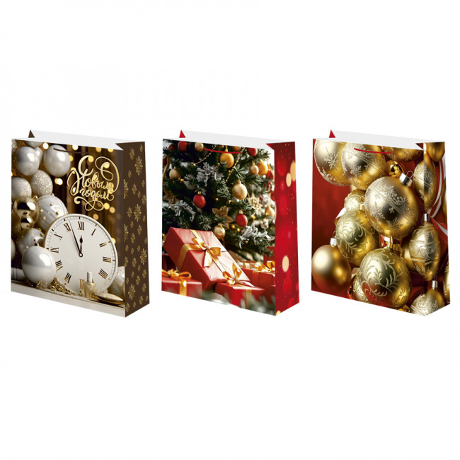 Пакет подарочный 26смх32см "Новогодние шары", матовый микс, Микрос/Ч55052 (12)