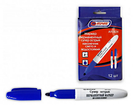МАРКЕР "ASMAR" ПЕРМАНЕНТНЫЙ СВЕТО И ВОДОСТОЙКИЙ СИНИЙ (12)