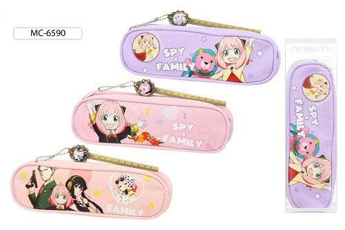 Пенал+брелок: "АНИМЕ spy family"; материал-плотная ткань, два кармана на молнии, цветной с рисунком /ассорти/, металлический брелок в виде линейки-закладки, размер 23*7,5*6 см, в пластиковой упаковке с европодвесом.
