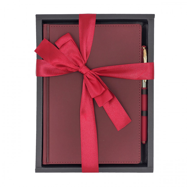 Подарочный набор: ежедневник датированный 2025-2026гг А5 136л "Velvet"+ ручка, бордовый, BV/3-123/02-2