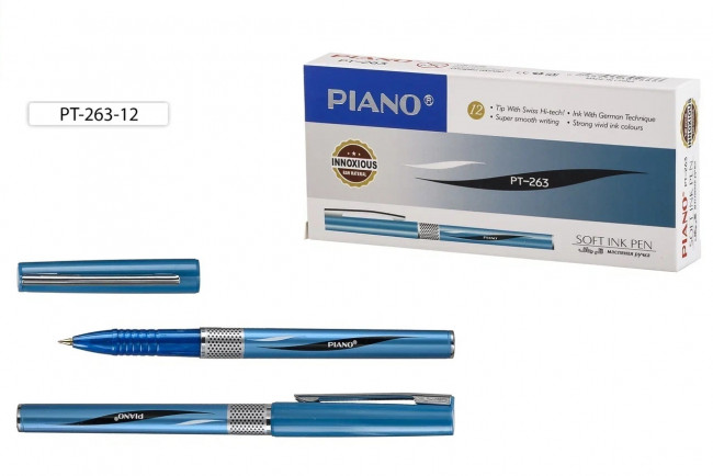 Ручка шариковая 0,7мм синяя "Piano Classic", на масляной основе, цвет корпуса голубой,  PIANO/PT-263-12 (12)