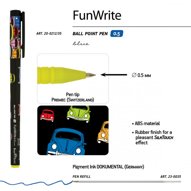 Ручка шариковая 0,5мм синяя "FunWrite. Цветные автомобили", BV/20-0212/35 (24)