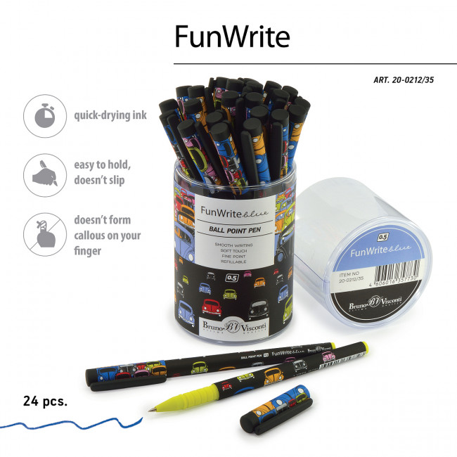 Ручка шариковая 0,5мм синяя "FunWrite. Цветные автомобили", BV/20-0212/35 (24)