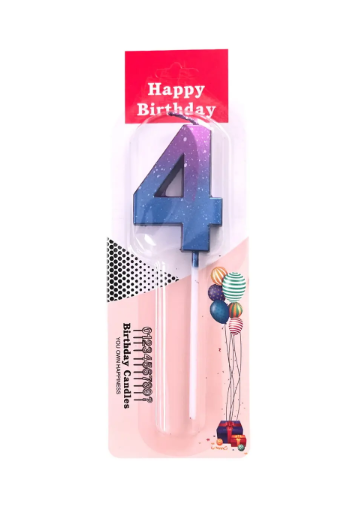 Свеча для торта "Цифра 4" фиолетово-голубая, Магистр/MAG-фг221321-4 (50)