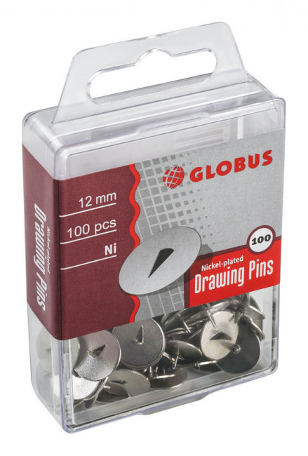 Кнопки канцелярские 12 мм, 100 шт. никелированные, евробокс К12-100 Н