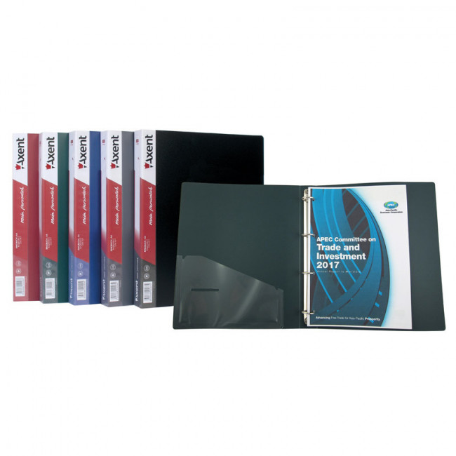 Папка на 4-х кольцах, 35 мм, черная, AXENT (60)