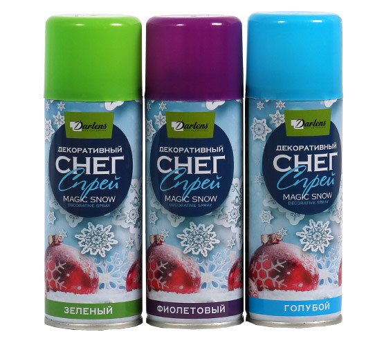 СНЕГ СПРЕЙ ЦВЕТ АССОРТИ (зелен,голуб, фиолет), нетающий 250мл. 52*165см (24) СНЕГ СПРЕЙ ЦВЕТ АССОРТИ (зелен,голуб, фиолет), нетающий 250мл. 52*165см (24)