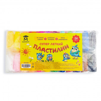 Супер легкий пластилин 24 цв., Магистр, в пакете, со стеком (90) Супер легкий пластилин 24 цв., Магистр, в пакете, со стеком (90)