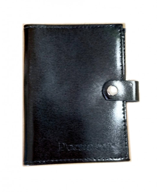 Обложка на автодокументы из нат. кожи спилок гладкий с тиснением и кнопкой WENZER OFFiCE чёрный