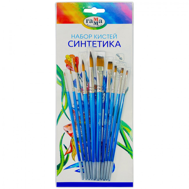 Набор кистей Гамма "Классические", 10шт., синтетика, круглые №1, 2, 3, 5, 8, плоские №2, 4, 6, 8, 10, блистер, европодвес Набор кистей Гамма "Классические", 10шт., синтетика, круглые №1, 2, 3, 5, 8, плоские №2, 4, 6, 8, 10, блистер, европодвес
