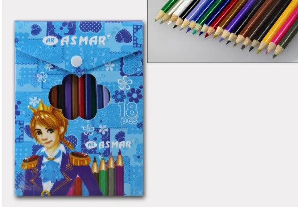НАБОР ЦВЕТНЫХ КАРАНДАШЕЙ В ПЛАСТИКОВОЙ УПАКОВКЕ НА КНОПКЕ "ASMAR"