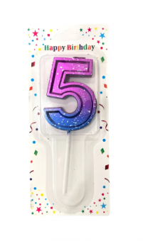 Свеча для торта "Цифра 5"  фиолетово-голубая, Магистр, MAG-фг221355-5 (12)