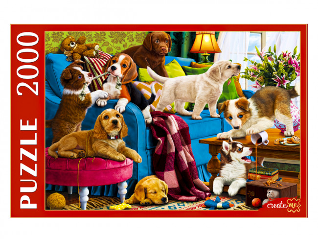 Пазлы 2000 элементов "Игривые щенки", Рыжий Кот/Ф2000-3699