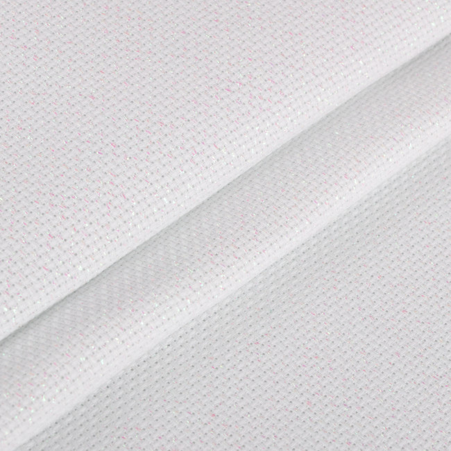 Канва Aida №14 30 x 40см ± 2см, 92% хлопок и 8% терилен, белый с перламутровым люрексом, Gamma/Канва K04L