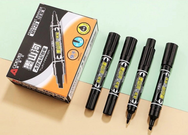 Маркер двухсторонний перманентный, черн., пулевидный, скошенный Aodemei М6149 (10) Маркер двухсторонний перманентный, черн., пулевидный, скошенный Aodemei М6149 (10)