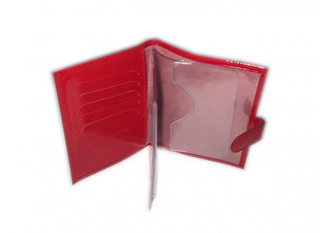 Обложка на автодокументы WENZER OFFiCE из натуральной кожи "спилок", с отделом для визиток, с кнопкой, красный