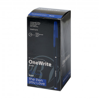 Ручка шариковая 1.0мм синяя "OneWrite Black", черный цвет корпуса, BV/20-0325/01 (50)