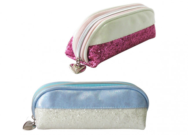 Пенал-косметичка MIRAGE M, 20х6х7,5 см, на молнии, полиуретан, ассорти розовый/голубой, ПВХ-упаковка