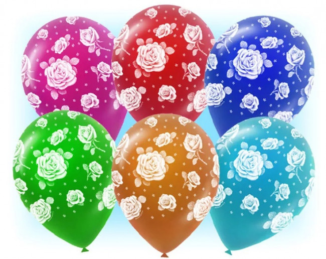Воздушный шар размер 12 "Цветы" пастельный, (50)