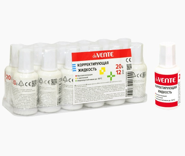 Корректирующая жидкость 20мл, быстросохнущая, в бутылочке с кисточкой, deVENTE/4060103 (12)